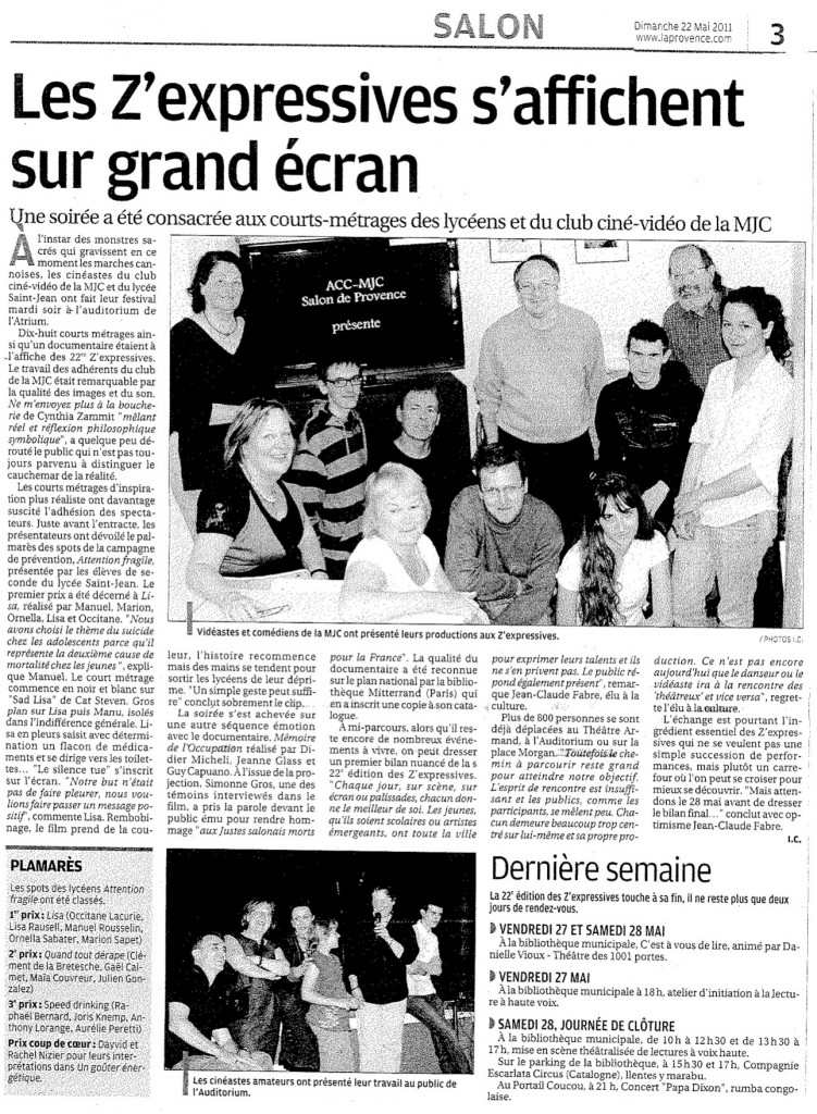 ARTICLE DE PRESSE LES Z'EXPRESSIVES DU 22 MAI LA PROVENCE