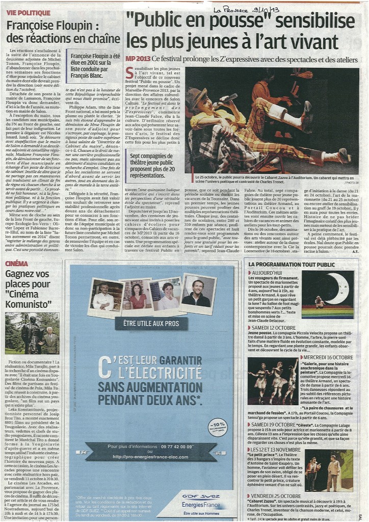 ARTICLE DE PRESSE LA PROVENCE DU 9 OCTOBRE