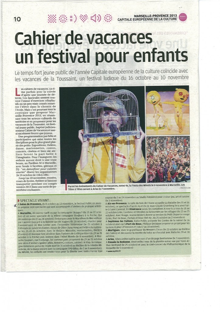 SPECIAL CAHIER LA PROVENCE MP 2013 FESTIVAL PUBLIC EN POUSSE