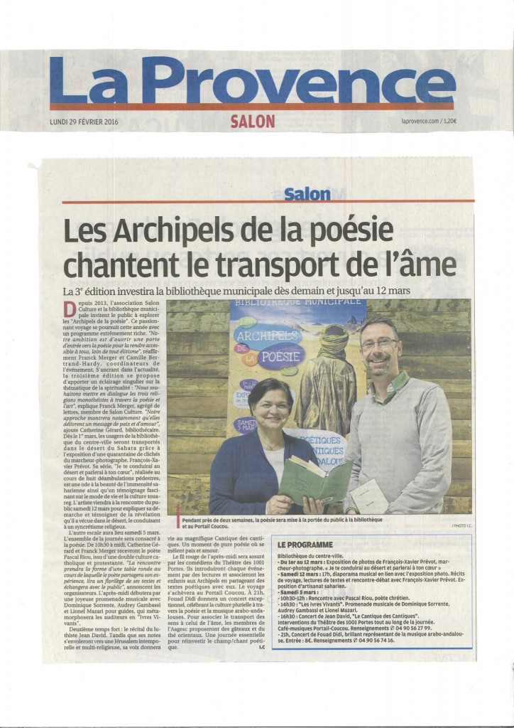 2016-02-29 Article de La Provence sur les Archipels